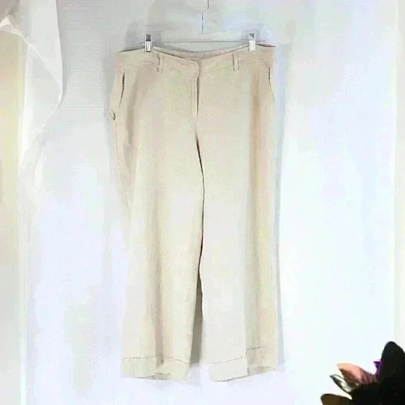 J. Jill Size 14 100% Linen cream wide leg color cuffed pants - Picture 1 of 13
